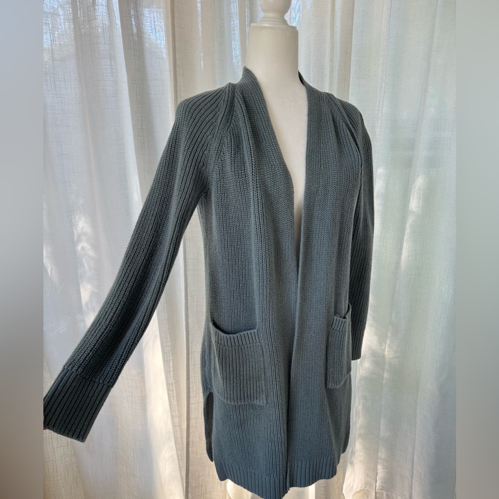 Lou & Grey Sage Green Open-Front Cotton Knit Cardigan Sweater – XS - Picture 5 of 9
